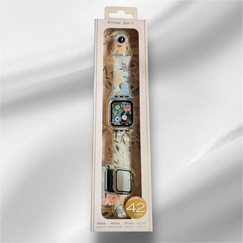 Pink Sky Floral Smartwatch Band for Apple Watch with Clear Protective Bumper